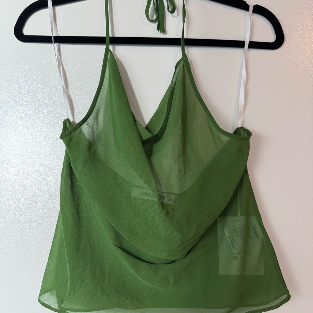 Venroy Green Sheer Cowl Neck Top NWT - Picture 5 of 7